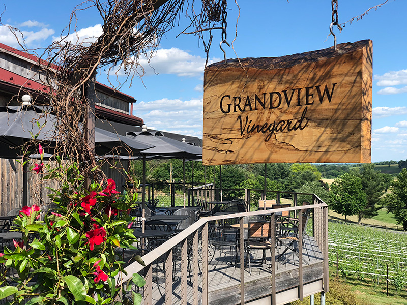 Grandview Vineyard sign overlooking vineyard